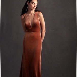 Jenny Yoo Logan Deep V Velvet Column Gown